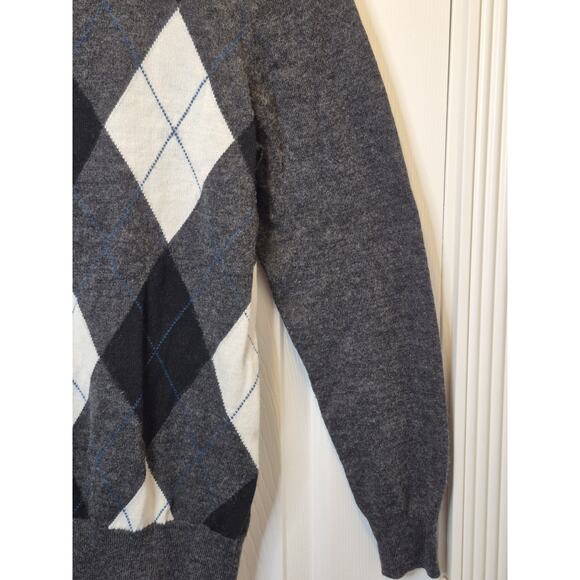 Club Room Grey, White, Black Argyle Sweater Men's Small Wool Blend Pullover - Picture 3 of 8